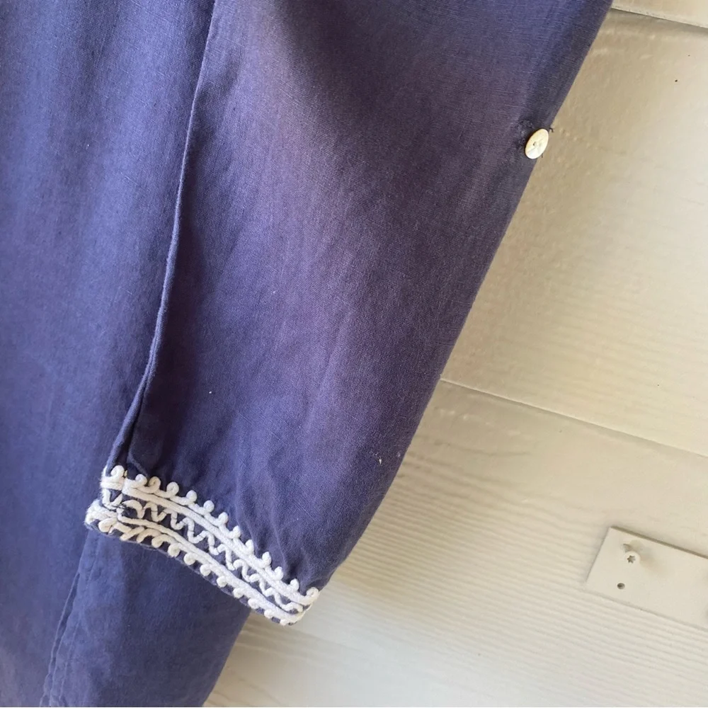 SYMPLE NYC Navy Blue Boho Linen Top - Picture 5 of 11